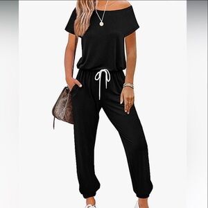 LILLUSORY Off the shoulder black jumpsuit